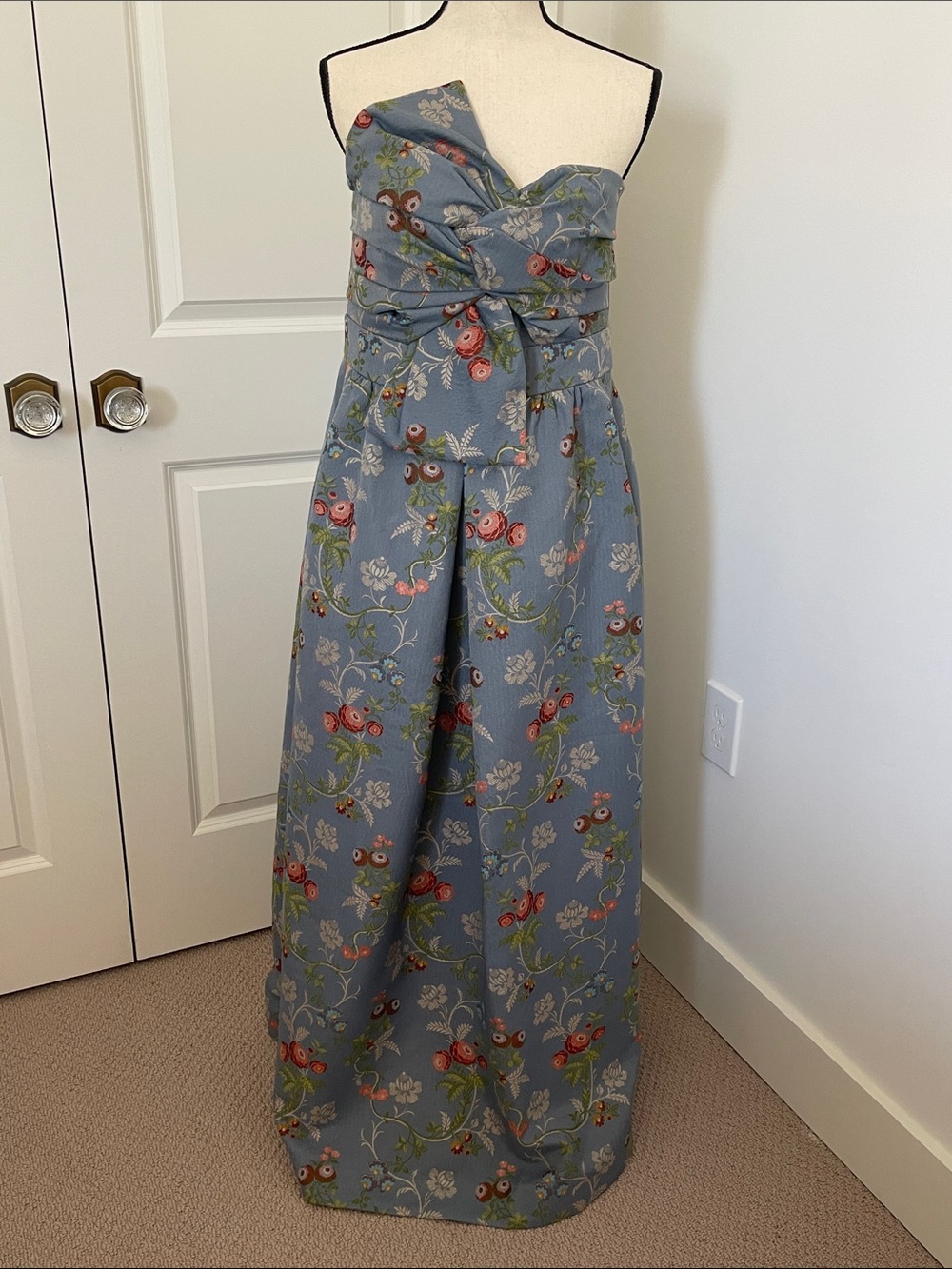 Tuckernuck Strapless Floral-Print Maxi Dress in Slate Blue